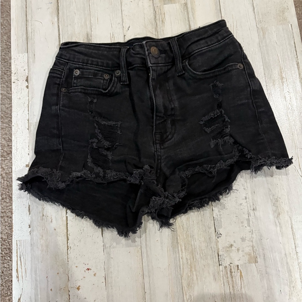 Aeropostale Black Distressed Jean Shorts